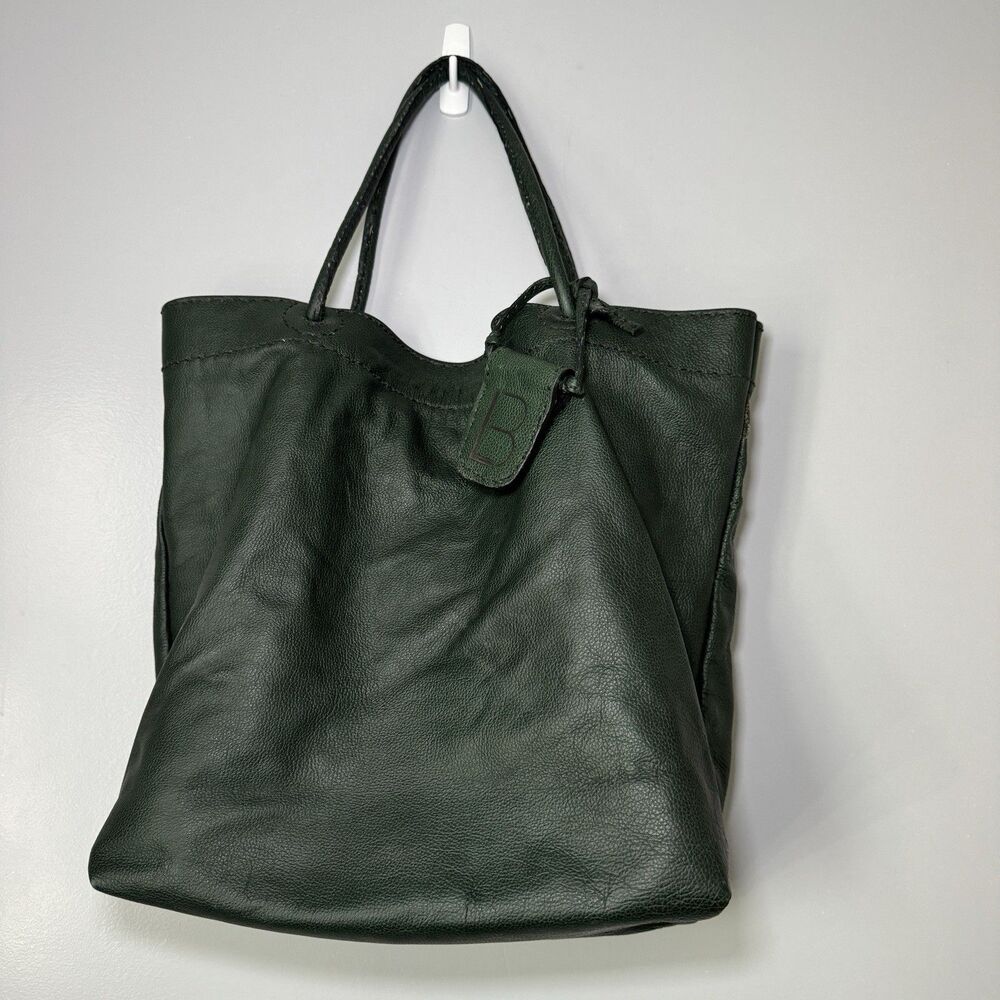 Vintage Botkier Green Pebbled Leather Tote Large Womens Hobo Slouchy Handbag
